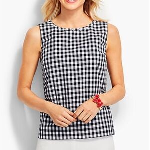 Talbots Women’s Gingham Plaid Top 18WP Petite Beaded Cotton Black White Blouse
